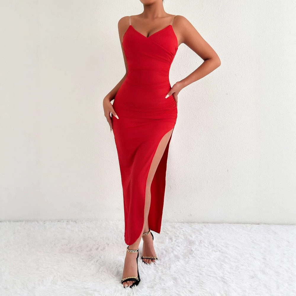 Zara Bodycon Backless Slit Spaghetti Strap Long Sleeveless Evening Dress